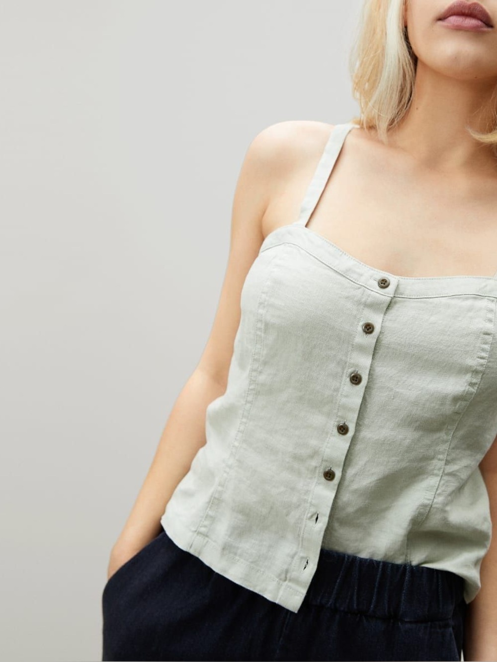 Everlane Linen Cami Top Light Green